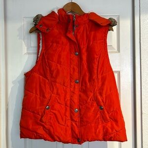 Green Tea Orange Puffer Vest with Hood